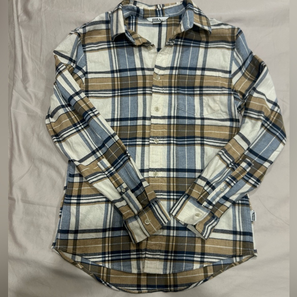 Eddie Bauer Men's Fall Casual Plaid Shirt - Blue, Brown, and White